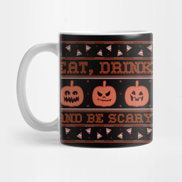 Eat Drink and Be Scary Cross Stitch Ugly Halloween Sweater Jack o lantern by MOP tees